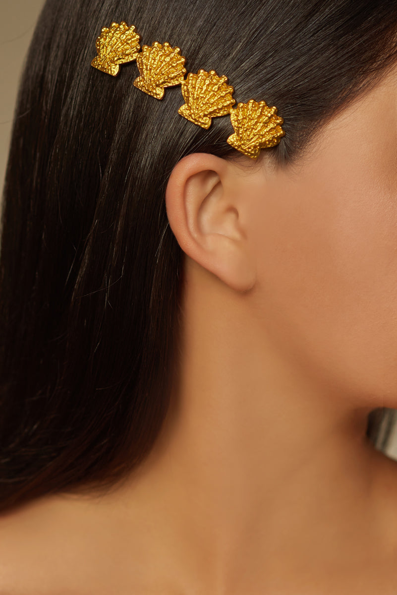 Lorelei Shell Hairpin 24k Gold Angelina Alvarez