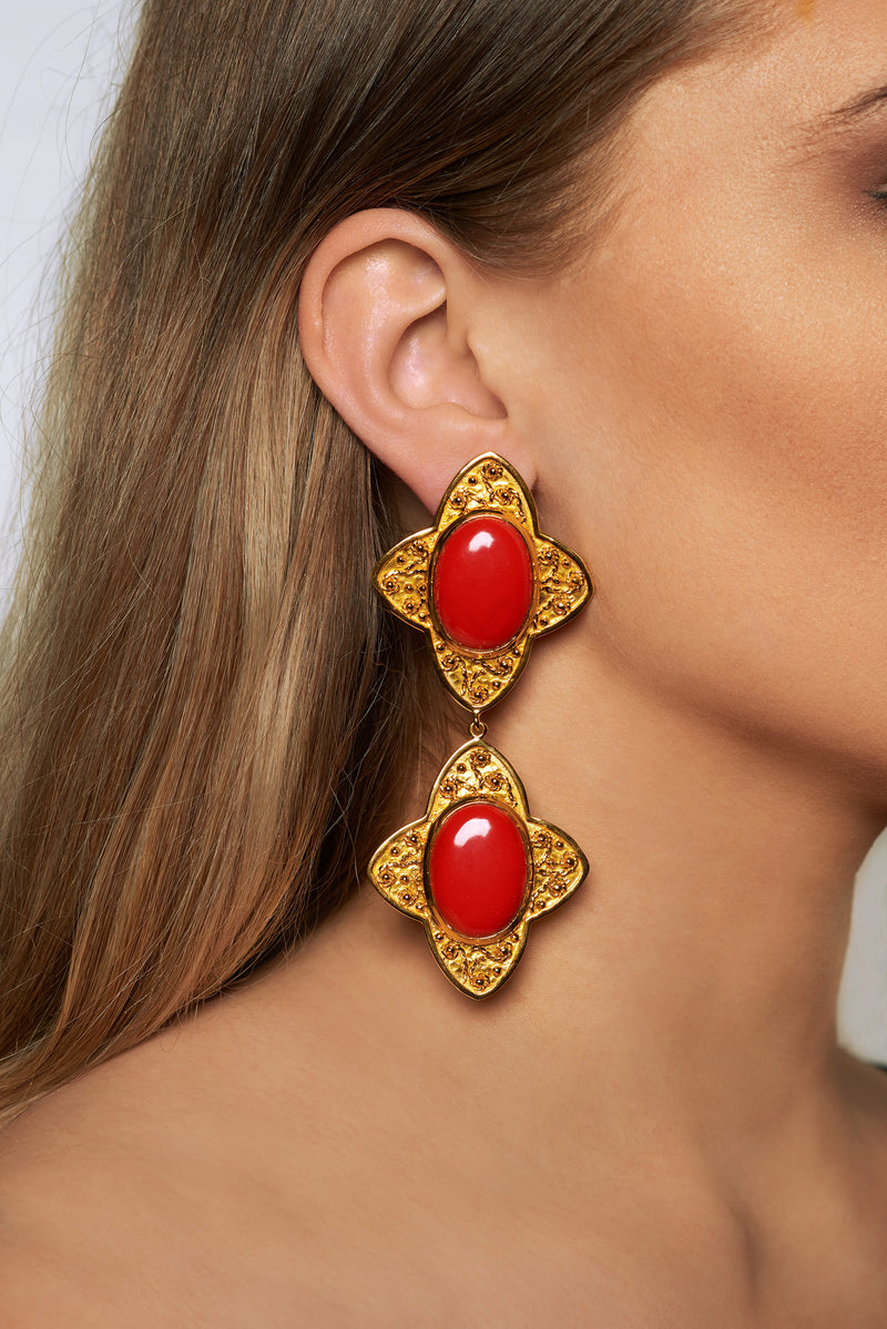 Carolina Earrings - 24k Gold - Coral - Angelina Alvarez