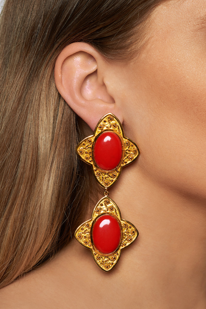 Carolina Earrings - 24k Gold - Coral