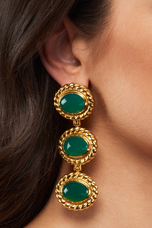 Alexandria Earrings - 24k Gold OR Silver - Green Onyx