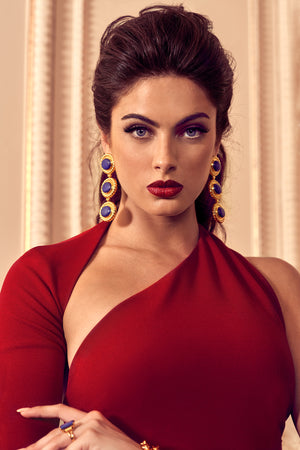 Alexandria Earrings - 24k Gold OR Silver - Lapis - Angelina Alvarez