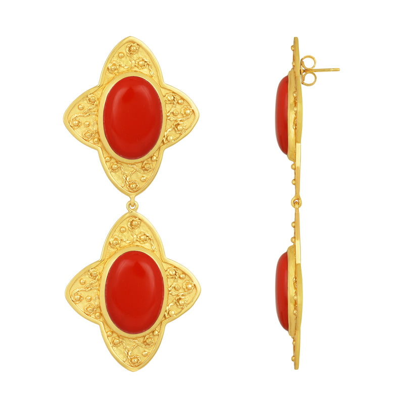 Carolina Earrings - 24k Gold - Coral - Angelina Alvarez